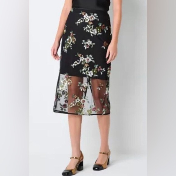 Worthington Dresses & Skirts - Worthington Women's 18 Pencil Skirt Black Floral Sequined Sheer Hem Midi NEW